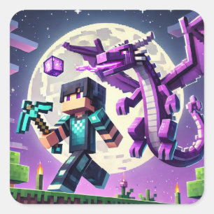 Pegatina Cuadrada Blockstyle Dragon oscuro Diamond Sword