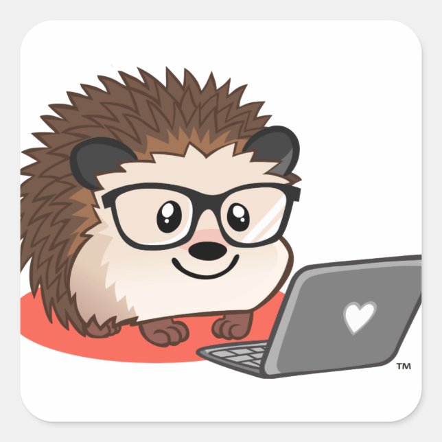 Pegatina Cuadrada Blogueo Cuto Geeky Hedgehog En Una Laptop (Anverso)