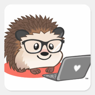 Pegatina Cuadrada Blogueo Cuto Geeky Hedgehog En Una Laptop
