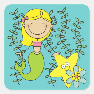 Pegatina Cuadrada Blond Mermaid