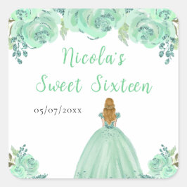 Pegatina Cuadrada Blonde Hair Princess Mint Floral Sweet Sixteen