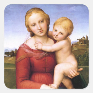 Pegatina Cuadrada Blonde Madonna y el Niño Jesús