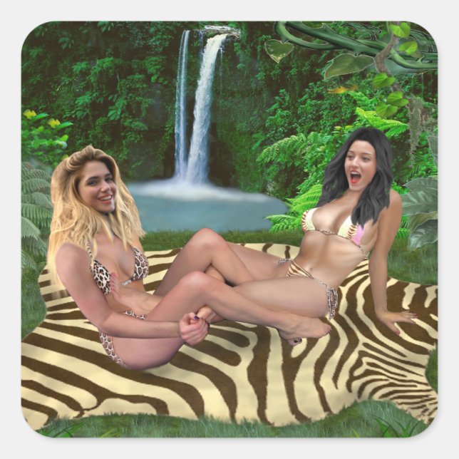 PEGATINA CUADRADA BLONDE VS BRUNETTE (Anverso)