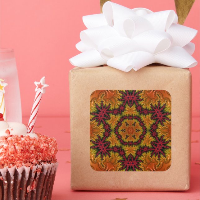 Pegatina Cuadrada Bloom fractal en hues otoñales (Fiesta)