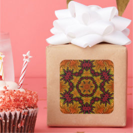 Pegatina Cuadrada Bloom fractal en hues otoñales