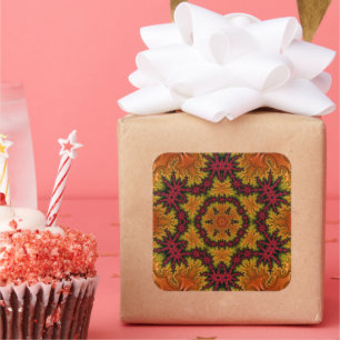 Pegatina Cuadrada Bloom fractal en hues otoñales