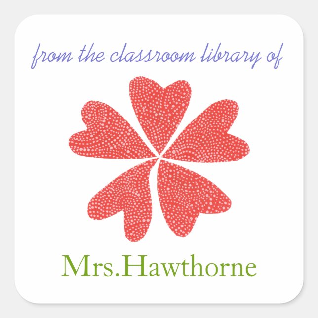 Pegatina Cuadrada Blooming hearts personalized teacher bookplate (Anverso)