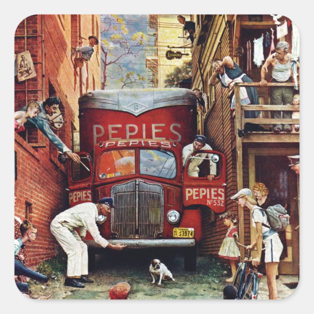 Pegatina Cuadrada Bloque de carreteras por Norman Rockwell (Anverso)