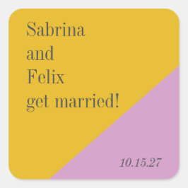 Pegatina Cuadrada Bloque de color amarillo morado de la boda persona