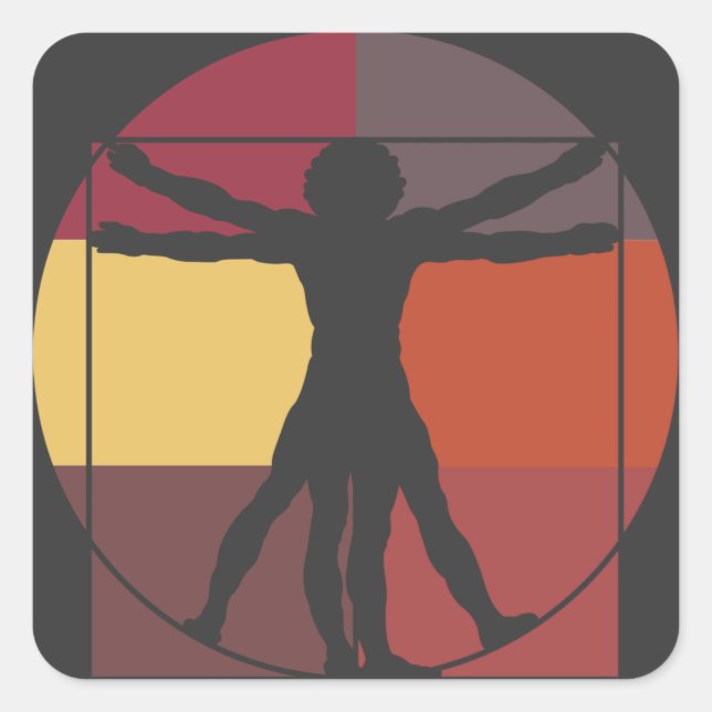 Pegatina Cuadrada Bloque de color Vitruvian Man (Anverso)