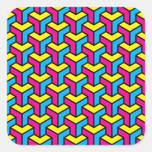 Pegatina Cuadrada Bloque de ilusión óptica geométrica CMYK de negrit
