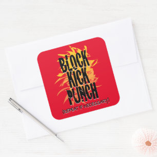 Pegatina Cuadrada Bloque Kick Punch Fire Gfx Red