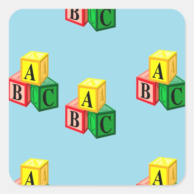 Pegatina Cuadrada bloques de alfabeto abc (Anverso)