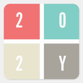 Pegatina Cuadrada Bloques de Color Modernos Simples de Año Nuevo 202