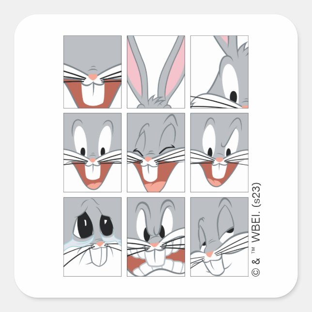 Pegatina Cuadrada Bloques de expresiones BUGS BUNNY™ (Anverso)