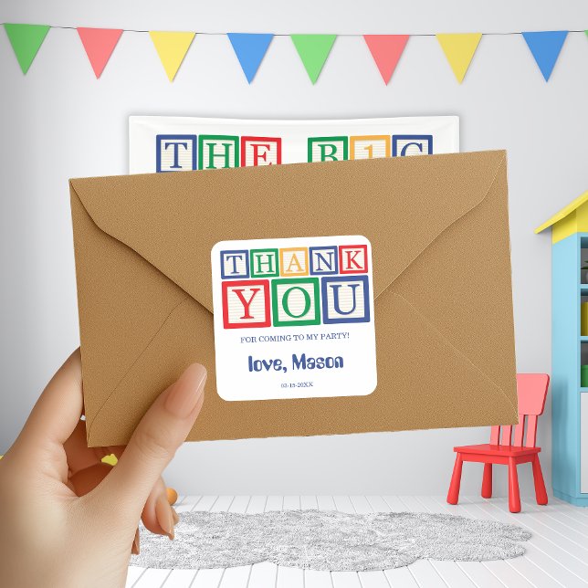 Pegatina Cuadrada Bloques primarios personalizados dulces gracias (Subido por el creador)