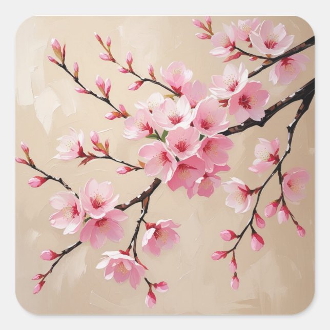 Pegatina Cuadrada Blossom de cerezos Brands Art - Sakura rosa elegan (Anverso)