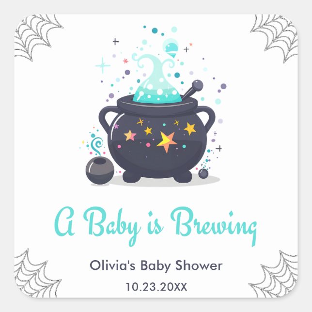 Pegatina Cuadrada Blue A Baby prepara Baby Shower de Halloween (Anverso)