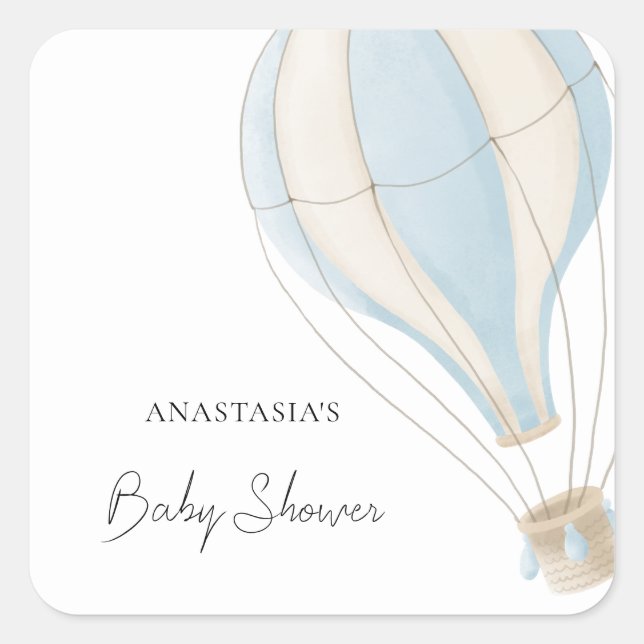 Pegatina Cuadrada Blue Air Balloon Boy Baby Shower (Anverso)
