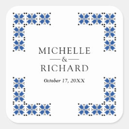 Pegatina Cuadrada Blue and Black Ukrainian Embroidery Wedding