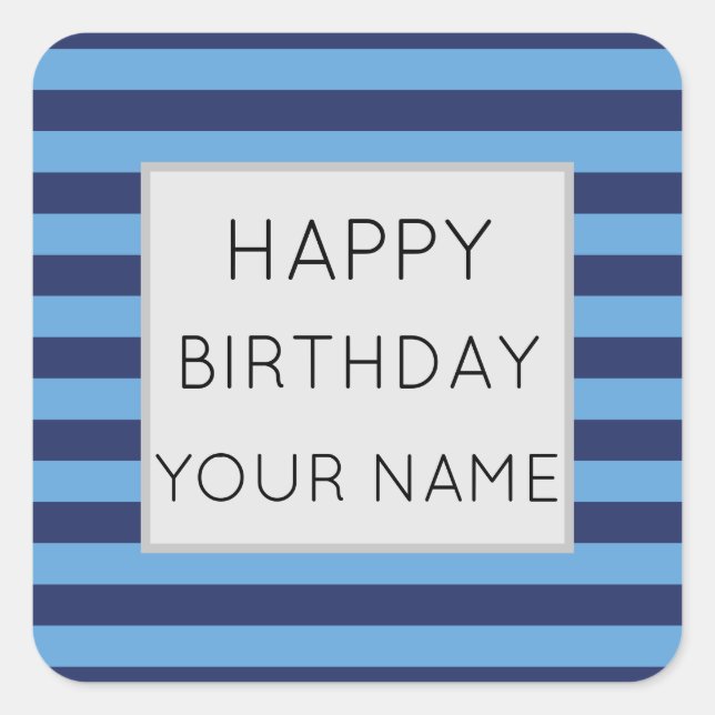 Pegatina Cuadrada Blue And Light Blue Strike Feliz Cumpleaños (Anverso)