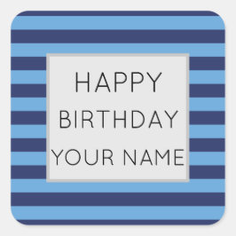 Pegatina Cuadrada Blue And Light Blue Strike Feliz Cumpleaños