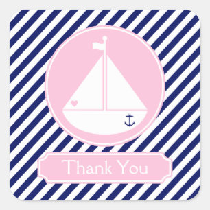 Pegatina Cuadrada Blue and Pink Sailboat Gracias