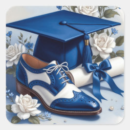 Pegatina Cuadrada Blue and White Graduation Saddle Shoe Classic