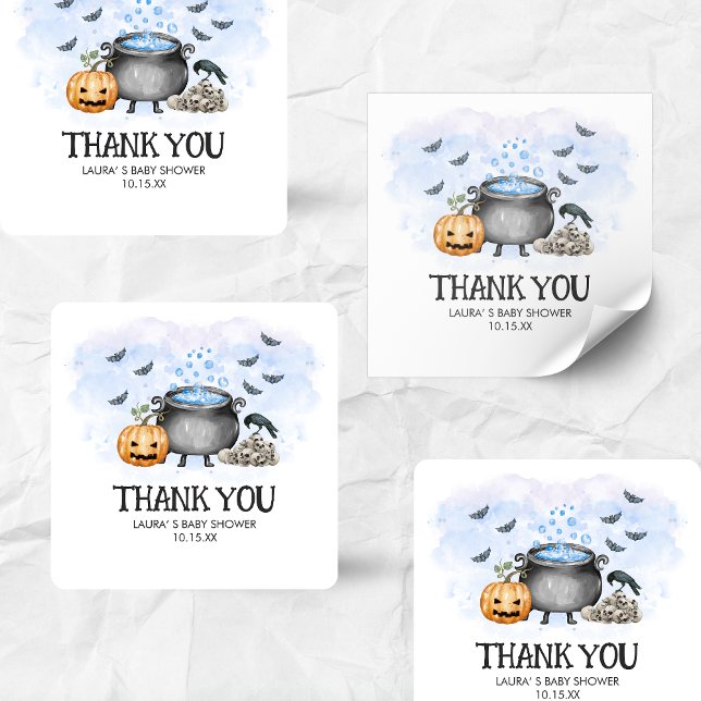 Pegatina Cuadrada Blue Baby is Brewing Halloween Baby Shower  (Blue Baby is Brewing Halloween Baby Shower Square Favor Tags)