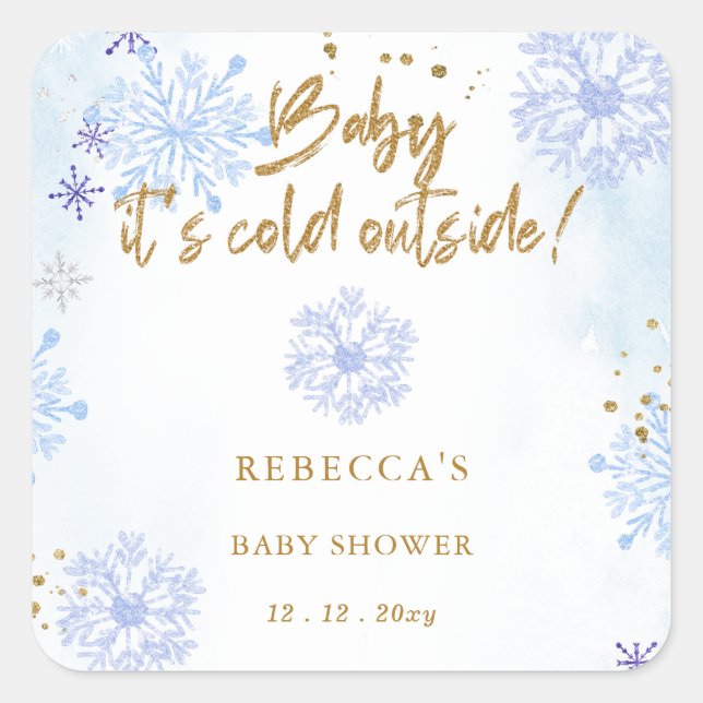 Pegatina Cuadrada Blue Baby it Cold Outside Winter Baby Shower (Anverso)