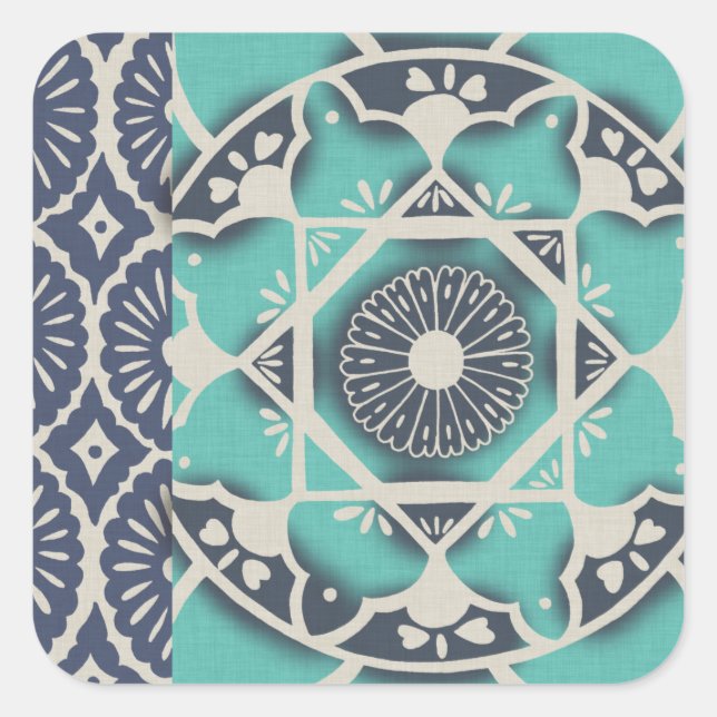 Pegatina Cuadrada Blue Batik Tile II (Anverso)