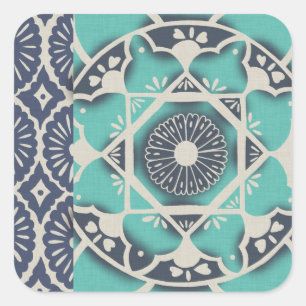 Pegatina Cuadrada Blue Batik Tile II