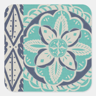 Pegatina Cuadrada Blue Batik Tile IV