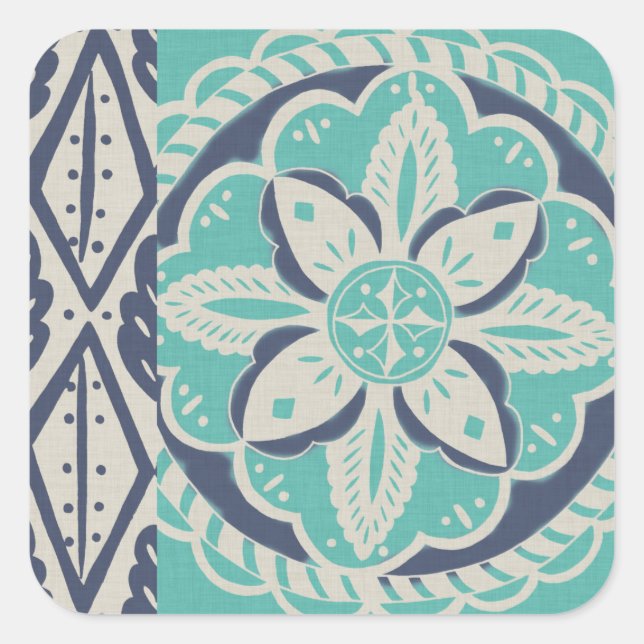 Pegatina Cuadrada Blue Batik Tile IV (Anverso)