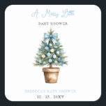 Pegatina Cuadrada Blue Bow Christmas Tree Merry Little Baby Shower<br><div class="desc">Celebra la alegría de una nueva llegada con nuestro pegatina Baby Shower de moro de niño pequeño árbol de Navidad azul. Con un maravilloso árbol de Navidad azul y elementos festivos, este adorable pegatina es perfecto para una ducha de bebé de temporada. Personalizar con tus detalles para crear una encantadora...</div>