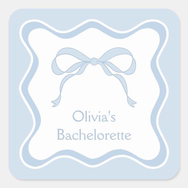 Pegatina Cuadrada Blue Bow Tying Knot Bachelorette Party (Anverso)