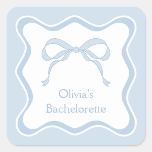 Pegatina Cuadrada Blue Bow Tying Knot Bachelorette Party