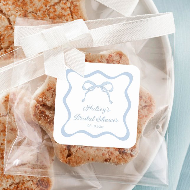 Pegatina Cuadrada Blue Bow Tying Knot Bridal Shower (Subido por el creador)