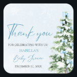 Pegatina Cuadrada Blue Bows Christmas Tree Boy Winter Baby Shower<br><div class="desc">El Pegatina Baby Shower Blue Bows Christmas Tree Boy Winter es una encantadora adición a tu decoración de ducha de bebé de invierno! Con un suave arco azul y un árbol de Navidad festivo, este pegatina le aporta un toque acogedor y estacional a su celebración. Perfecto para decorar favores, invitaciones...</div>