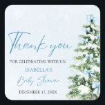Pegatina Cuadrada Blue Bows Christmas Tree Boy Winter Baby Shower<br><div class="desc">El Pegatina Baby Shower Blue Bows Christmas Tree Boy Winter es una encantadora adición a tu decoración de ducha de bebé de invierno! Con un suave arco azul y un árbol de Navidad festivo, este pegatina le aporta un toque acogedor y estacional a su celebración. Perfecto para decorar favores, invitaciones...</div>