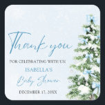Pegatina Cuadrada Blue Bows Christmas Tree Boy Winter Baby Shower<br><div class="desc">El Pegatina Baby Shower Blue Bows Christmas Tree Boy Winter es una encantadora adición a tu decoración de ducha de bebé de invierno! Con un suave arco azul y un árbol de Navidad festivo, este pegatina le aporta un toque acogedor y estacional a su celebración. Perfecto para decorar favores, invitaciones...</div>