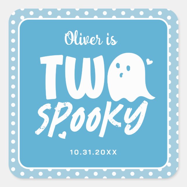 Pegatina Cuadrada Blue Boy Two Spooky Halloween 2º cumpleaños (Anverso)