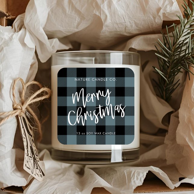 Pegatina Cuadrada Blue Buffalo Plaid Merry Christmas Candle (Subido por el creador)