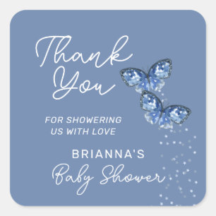 Pegatina Cuadrada Blue Butterflies Boy Twins Baby Shower Gracias
