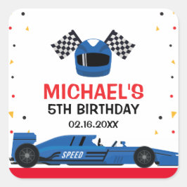 Pegatina Cuadrada Blue Car Racing Birthday