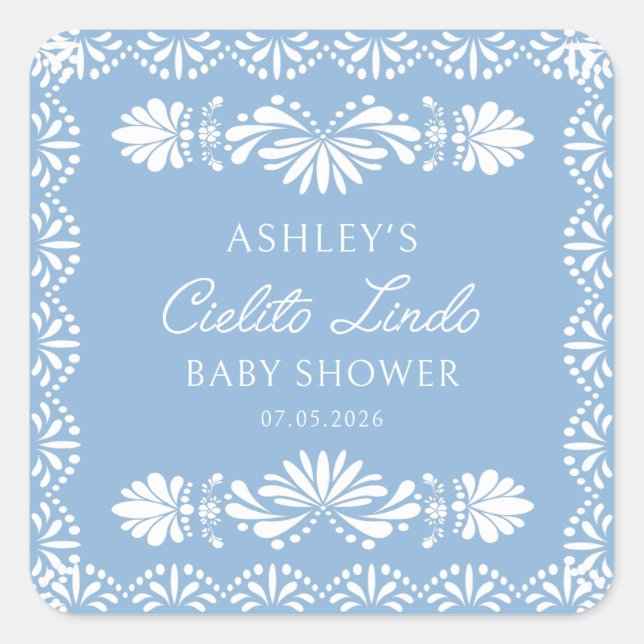 Pegatina Cuadrada Blue Cielito Lindo Boy Baby Shower Sticker (Anverso)