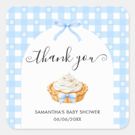 Pegatina Cuadrada Blue Coquette Fall Pie Baby Shower Thank You