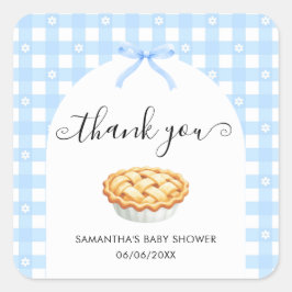 Pegatina Cuadrada Blue Coquette Pie Baby Shower Thank You