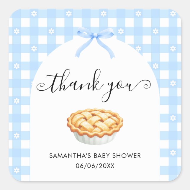 Pegatina Cuadrada Blue Coquette Pie Baby Shower Thank You (Anverso)