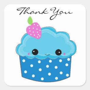 Pegatina Cuadrada Blue Cupcake Gracias